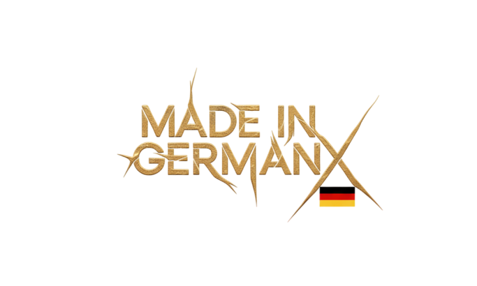 Logo mit dem Text "Made in Germany" und schwarz-rot-goldenem Farbverlauf.